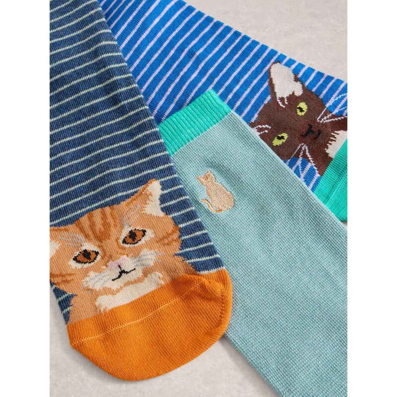 White Stuff 3Pk Cat Pals Ankle Socks image number 1